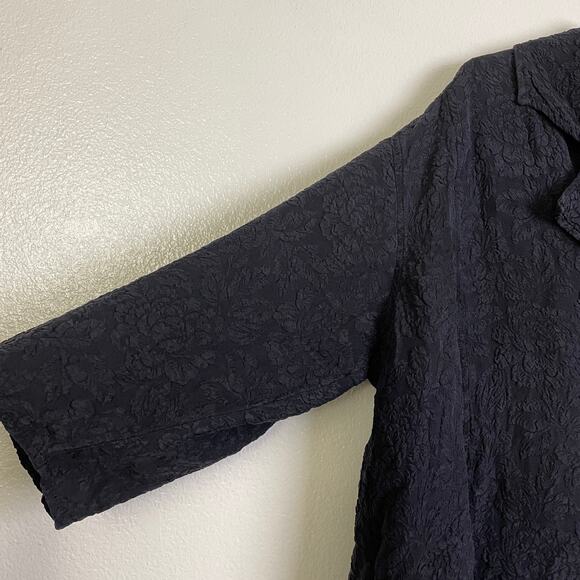Uru Silk Top Womens Plus Black Floral Jacquard Gem Button Up Boxy Pockets USA - Picture 5 of 9